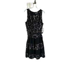 New Eliza J Dress Lace Color Block Belt Black Dark Romantic